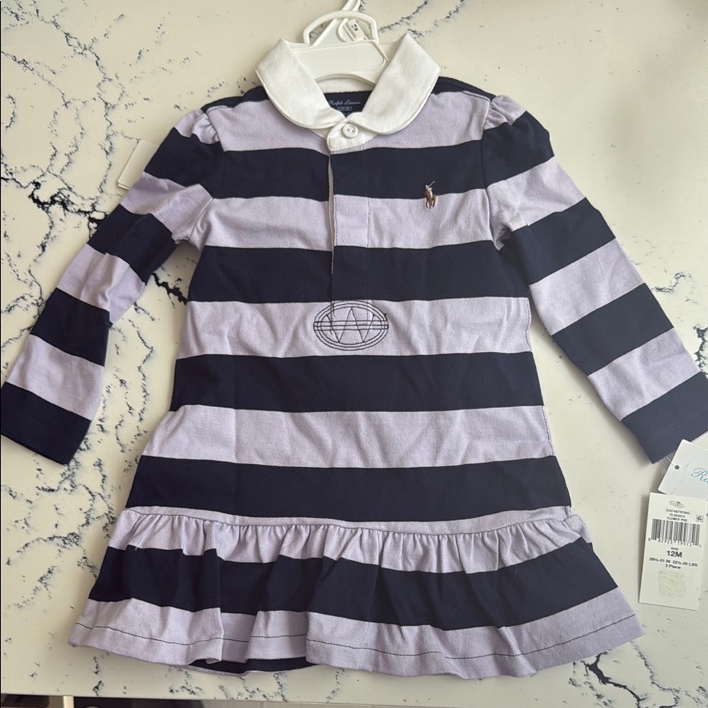 Ralph Lauren Navy and Purple Striped Kids Dress